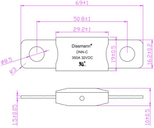 Le fusible de prise plat de milieu des véhicules à moteur de fusible de DC80V Dissmann a boulonné le fusible en céramique fabriqué en Chine