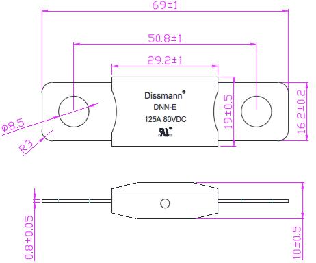 Le fusible de prise plat de milieu des véhicules à moteur de fusible de DC80V Dissmann a boulonné le fusible en céramique fabriqué en Chine